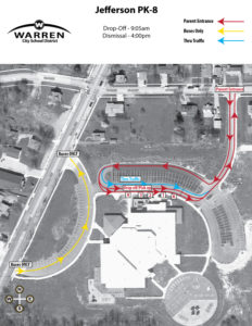 Jefferson PK-8 Student Drop Off and Pickup Map