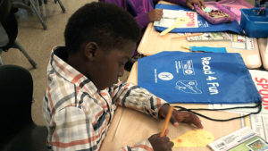 A Jefferson student completing his book craft.