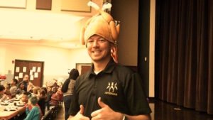 Mr. Guthrie shows off his turkey hat.