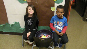 Students wait for the candy walk to begin.