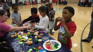 1st grade students have fun learning about the different food groups.