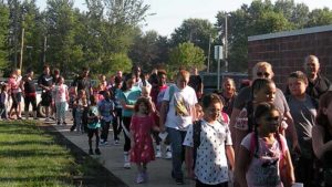 Students coming in for their first day.