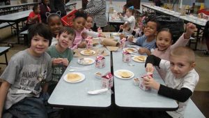 A Kindergarten class saying thank you for their pancakes.