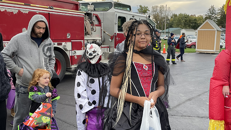 Students dressed and ready to start trunk or treat.