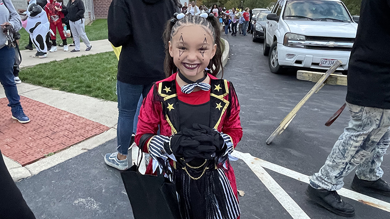 Student dressed up ready for trunk or treat