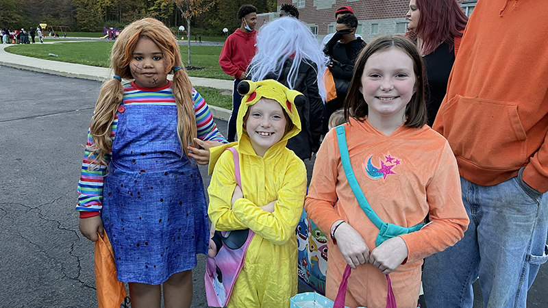 Students waiting in line before trunk or treat.