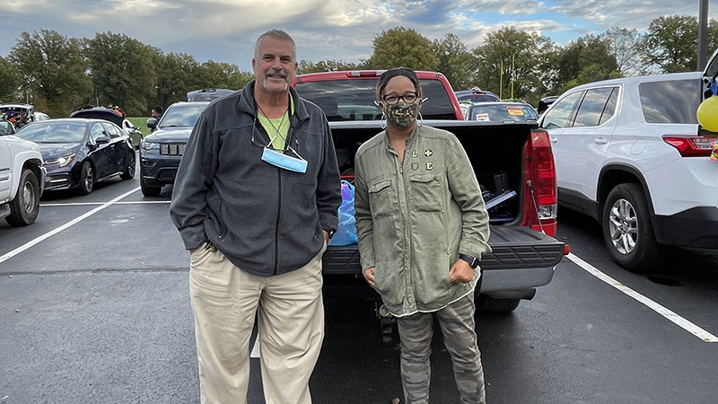 Members of Second Baptist Church helping at trunk or treat.