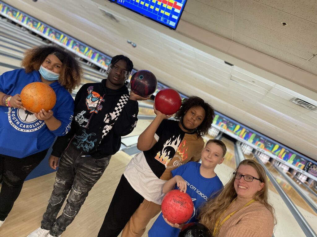 Students ready to bowl with Ms. Detate.