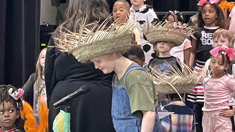 Student recites his lines for the musical.