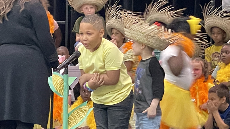 A student recites his lines during the musical.