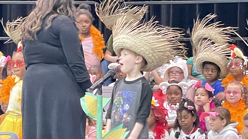 A student recites his lines during the musical.