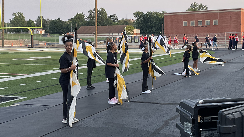 Mini flag line waiting to perform.