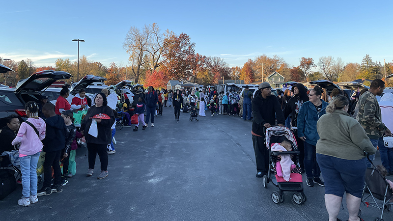 A view of the trunk or treat.