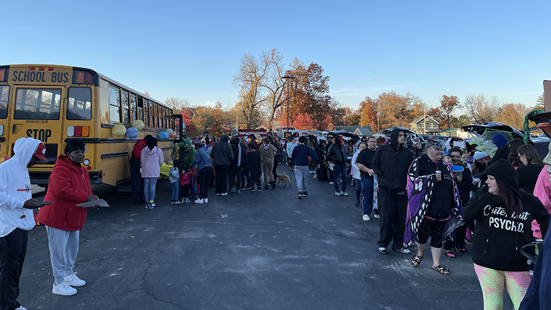 A view of the trunk or treat.