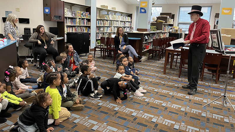 Students enjoying the magic show.