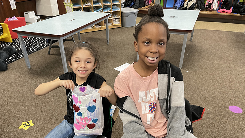 Students waiting to pass out Valentines.