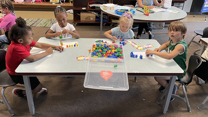 students it at the table and practice their counting.