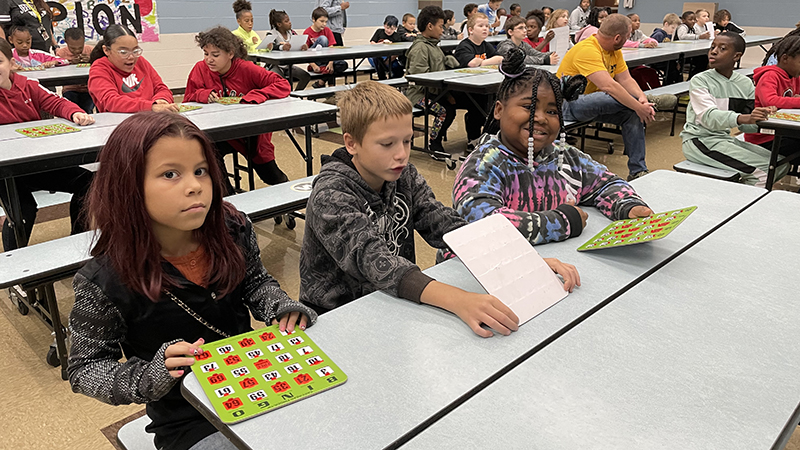 Students wait for a new bingo game to start.