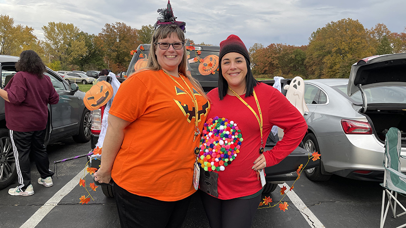 ELA teachers ready for trick or treaters.