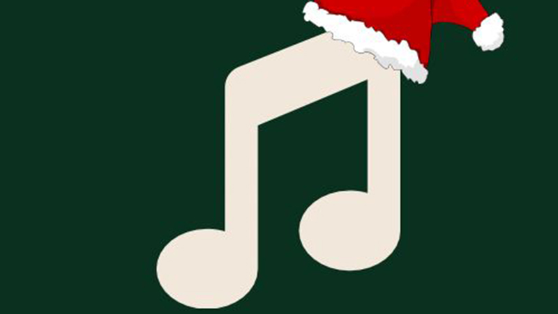 music note with a santa hat.