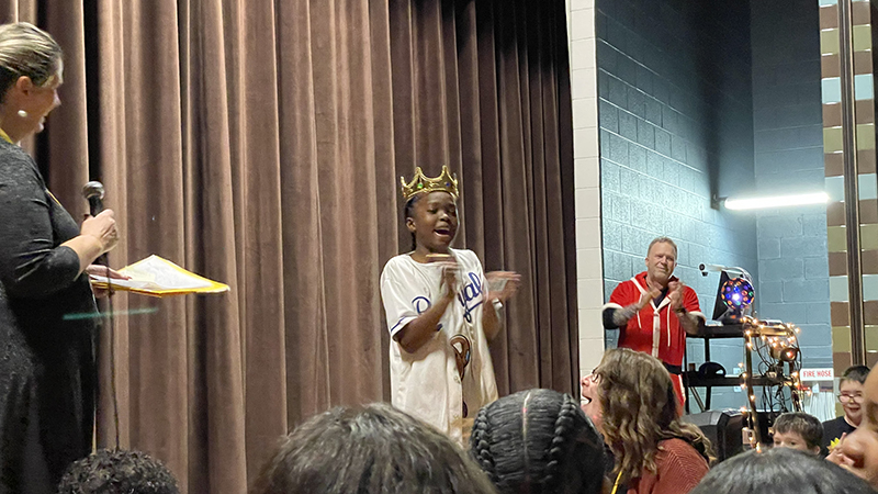 The king of the snowflake ball shows his excitement.