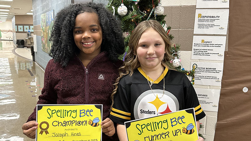 Winner and runner up of the three five spelling bee.