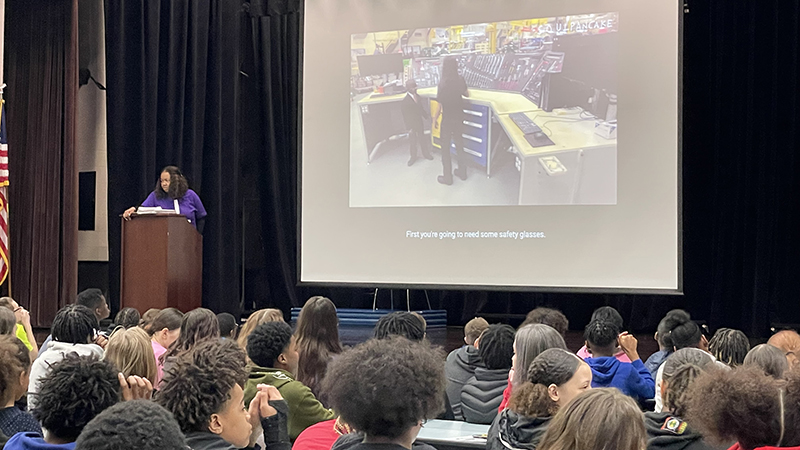 Students watch an inspiring video.