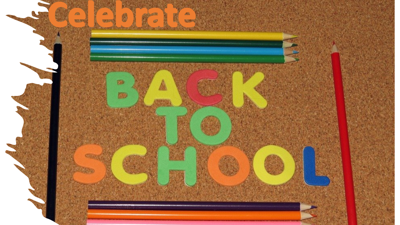 cartoon corkboard with back to school bubble letters on it and colored pencils