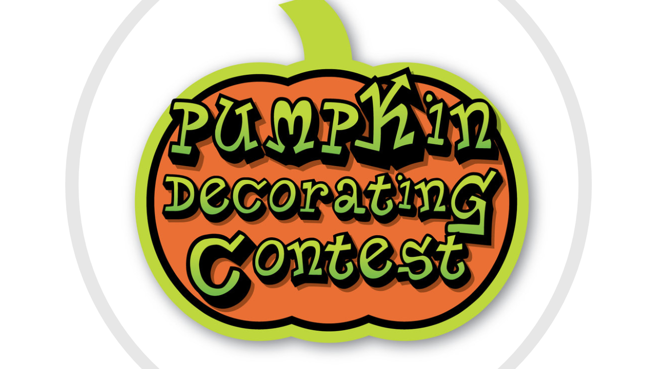 Cartoon pumpkin with pumpkin decorating contest on it