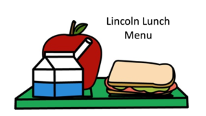cartoon apple, sandwich and milk on a tray