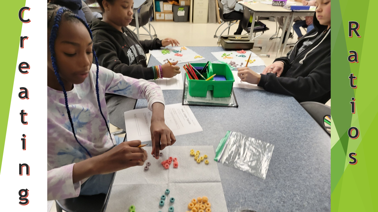 young students using cereal in a math project