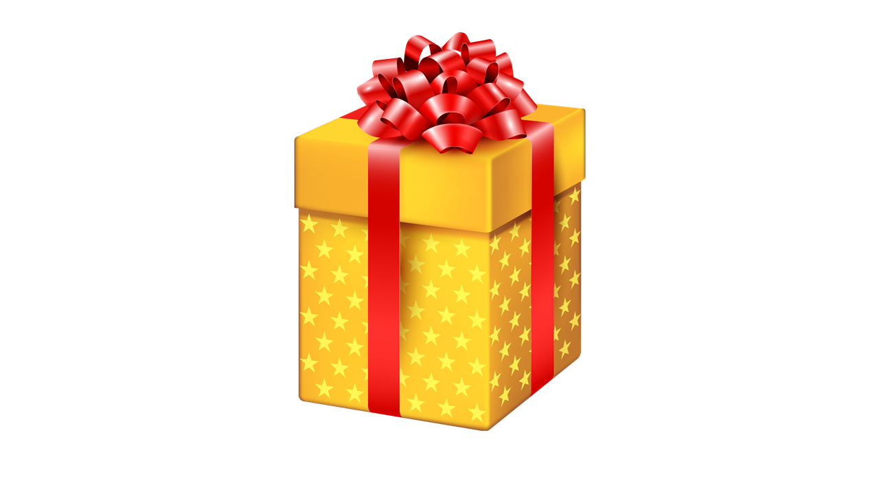 yellow wrapped present with red bow