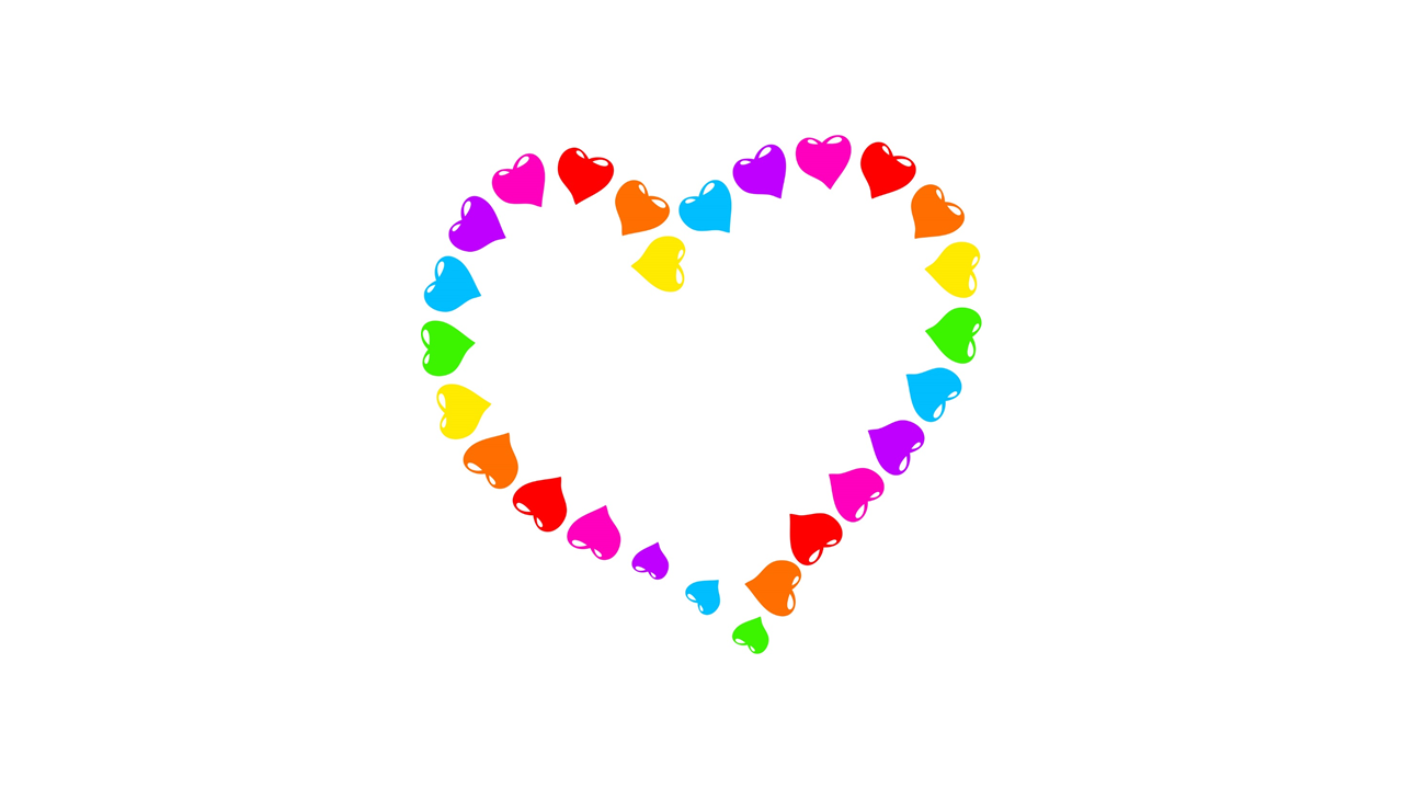 heart shape with rainbow hearts creating
