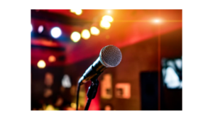 microphone with lights surrounding on stage
