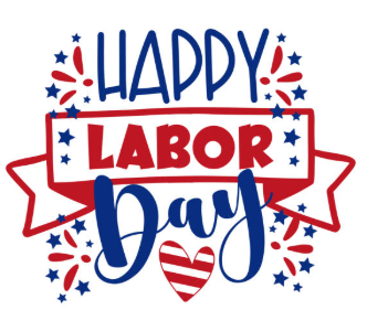Labor day sign with hearts and fireworks surrounding the letters