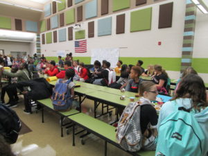 Breakfast in the cafeteria.