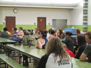 Parents of kindergartners' learning more about their child's school day from Mrs. Pytlick.