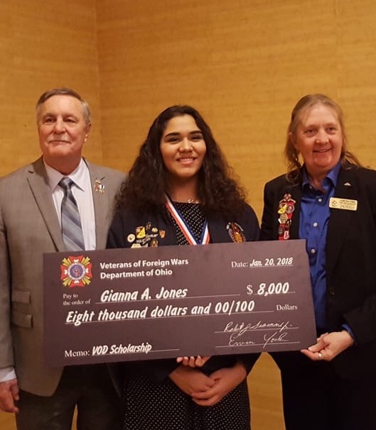Gianna Jones is awarded an $8,000 scholarship as winner of the 2018 Voice of Democracy competition.