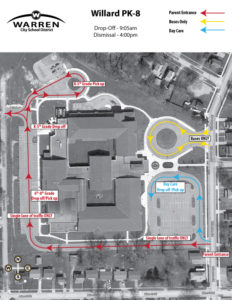 Willard PK-8 Student Drop Off and Pickup Map