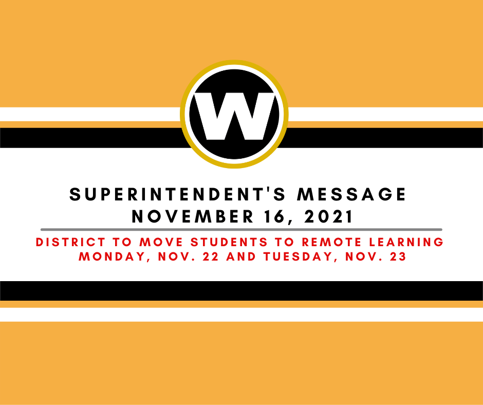 WCS Moves Students to Remote Learning Nov. 22 & 23