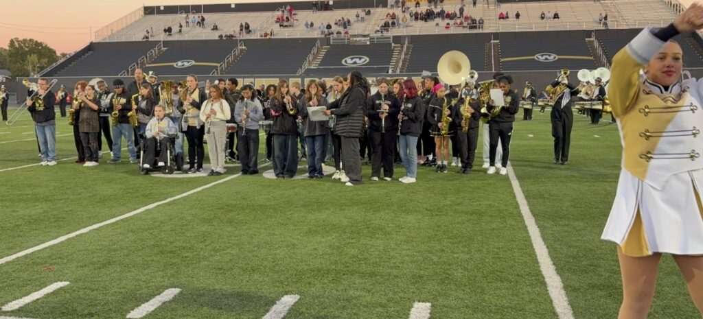 On the field for pregame.