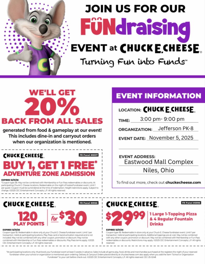 fundraiser flyer for chuck e cheese