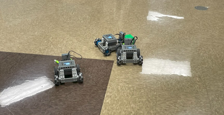 Robots completing a task given by the students.