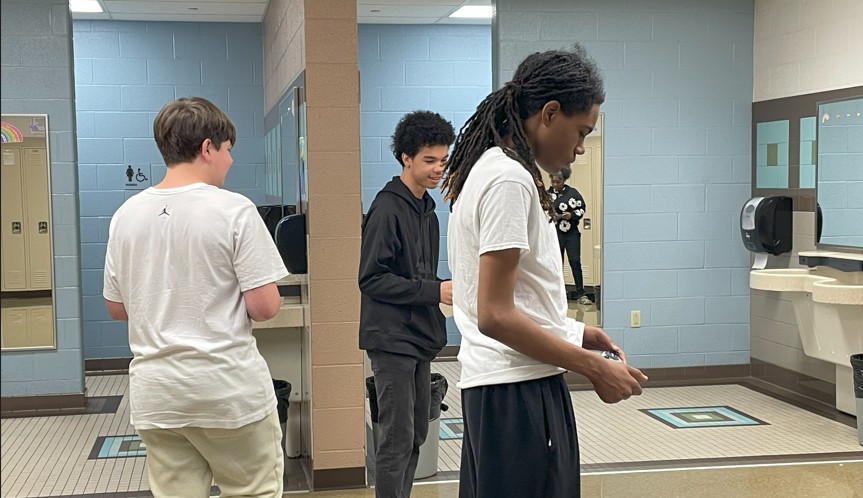Students controlling their robots.