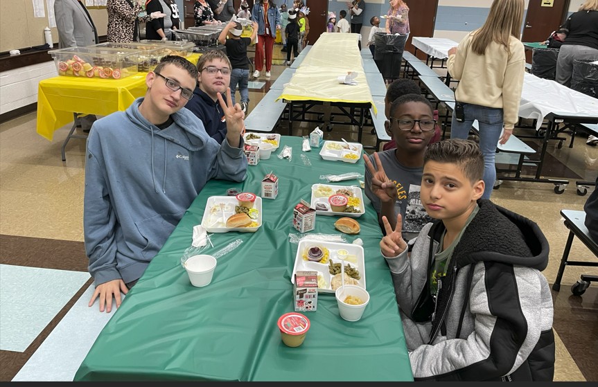 Mrs. Varley's students enjoying lunch together.