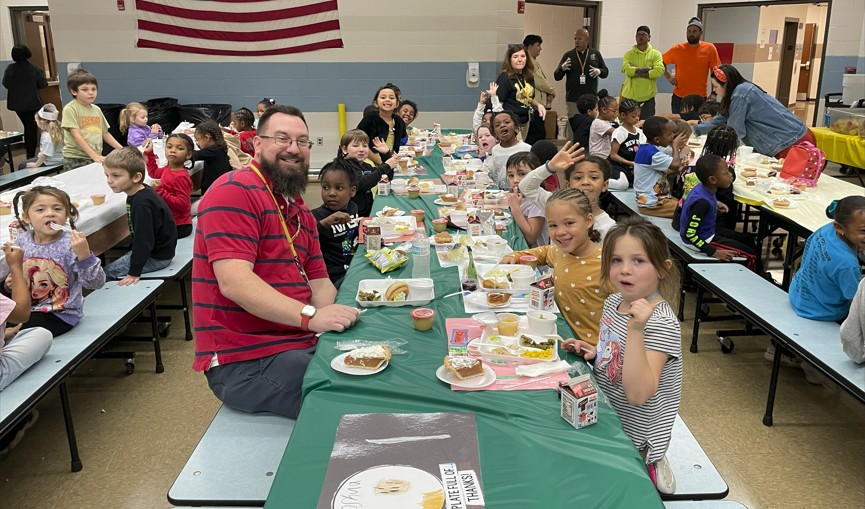 Mr. Bitner's class enjoying their meal together.
