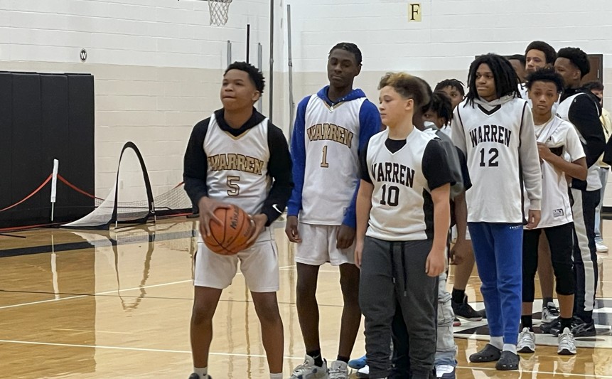 A player ready to shoot a free throw