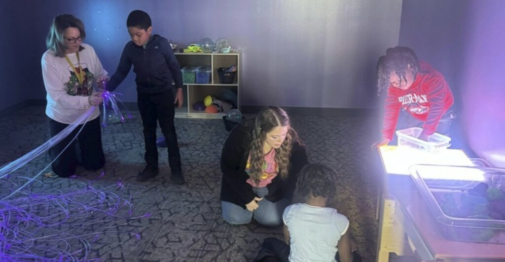 Mrs. Battista and her students enjoy time at the sensory room and the SRWC.