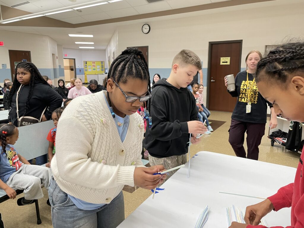 Students work together on their challenge.