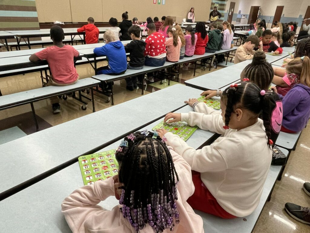 Students enjoying their time playing bingo